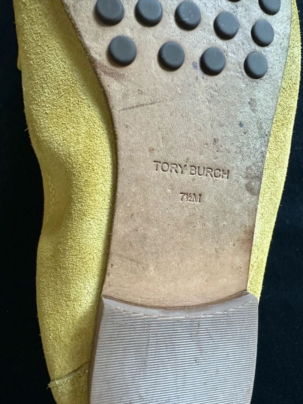 Tory Burch Mustard Yellow Suede Penny Loafers with Gold Emblem Ballet shoes 7.5 - Picture 7 of 16